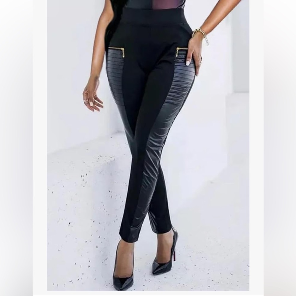 Faux Leather Black Zipper Detail Leggings